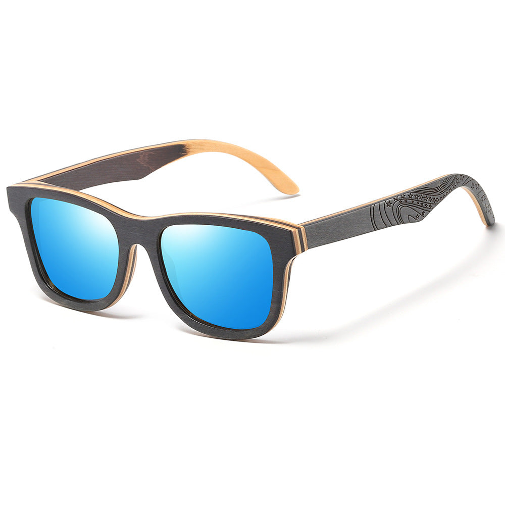 Popular Bamboo Wood Glasses Black Skateboard Wood Patterned Leg Classic Sunglasses Retro