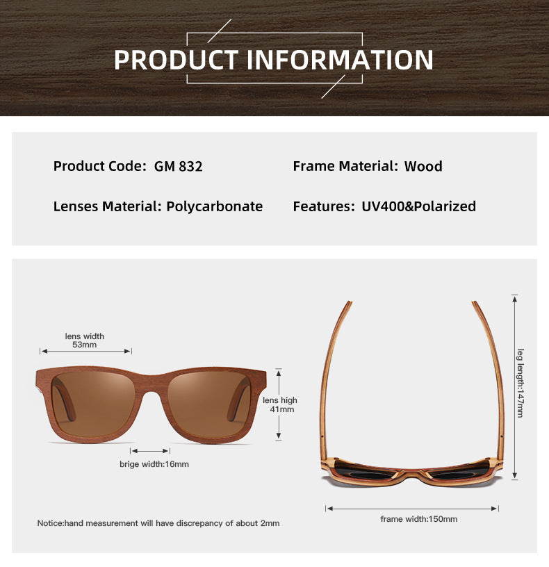 Popular Bamboo Wood Glasses Brown Skateboard Wood Full Frame Anti-Stress Eco-Friendly Polarized Sunglasses