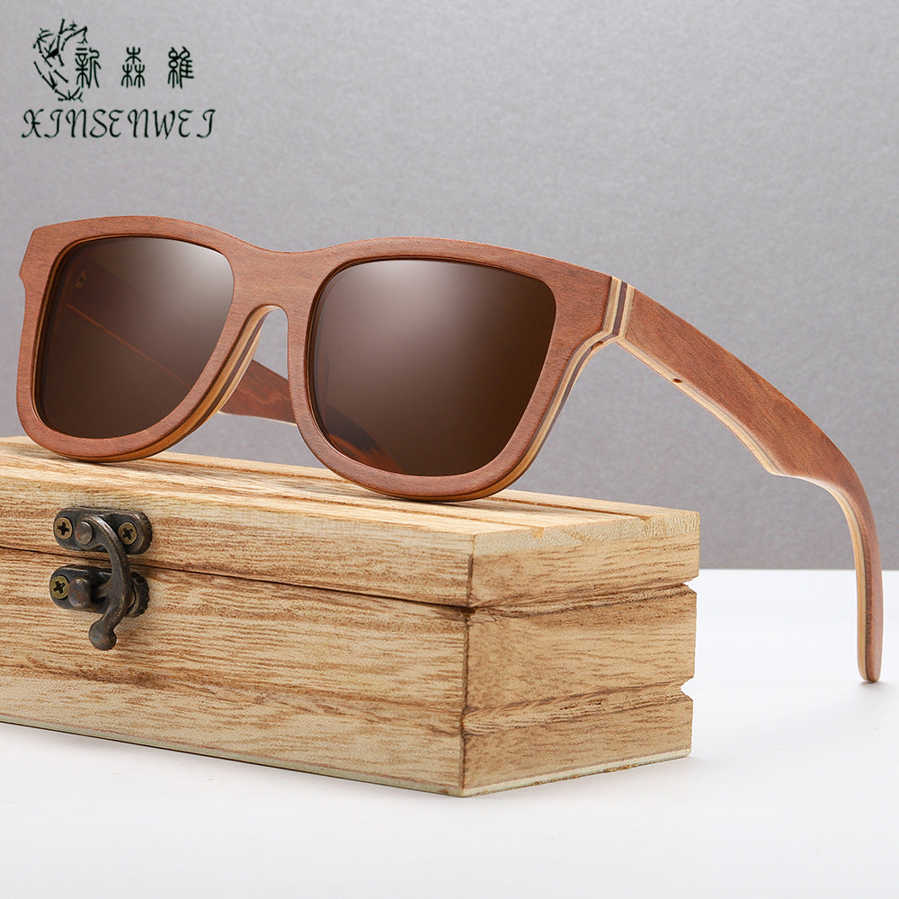 Popular Bamboo Wood Glasses Brown Skateboard Wood Full Frame Anti-Stress Eco-Friendly Polarized Sunglasses