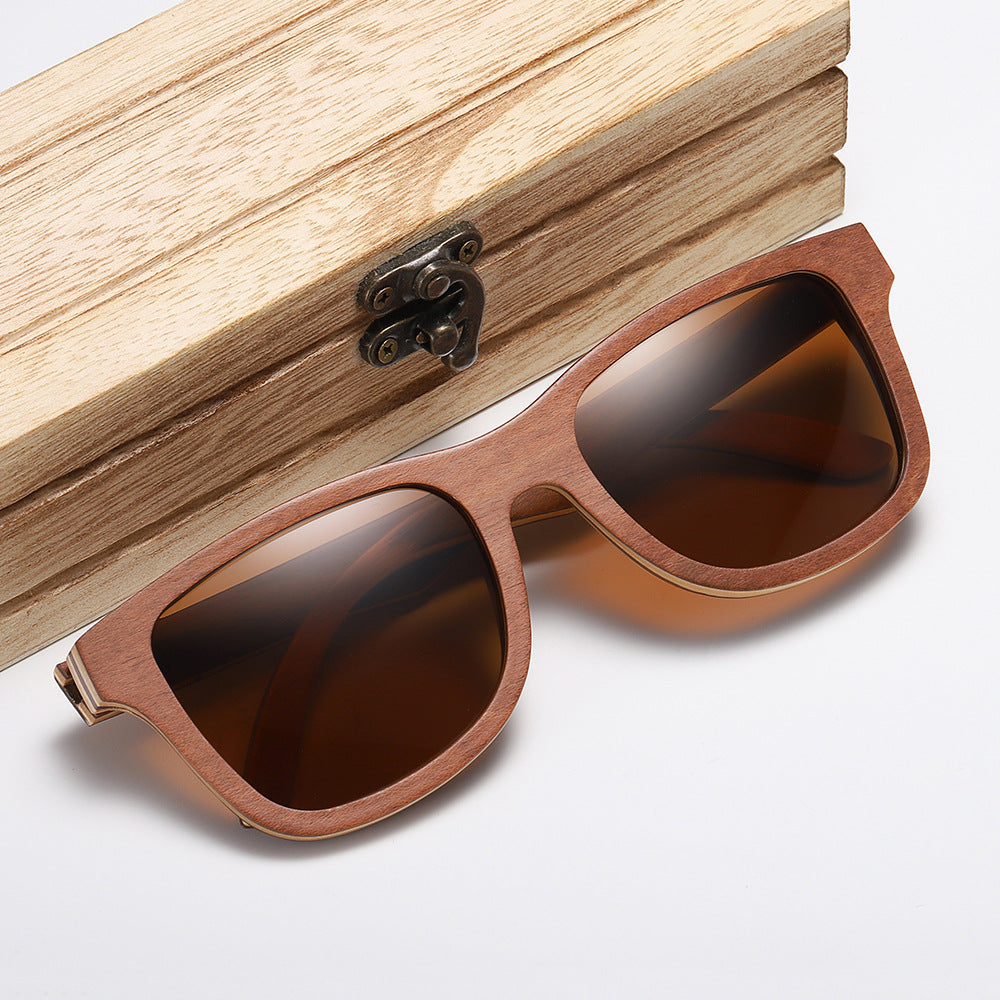 Popular Bamboo Wood Glasses Brown Skateboard Wood Full Frame Anti-Stress Eco-Friendly Polarized Sunglasses
