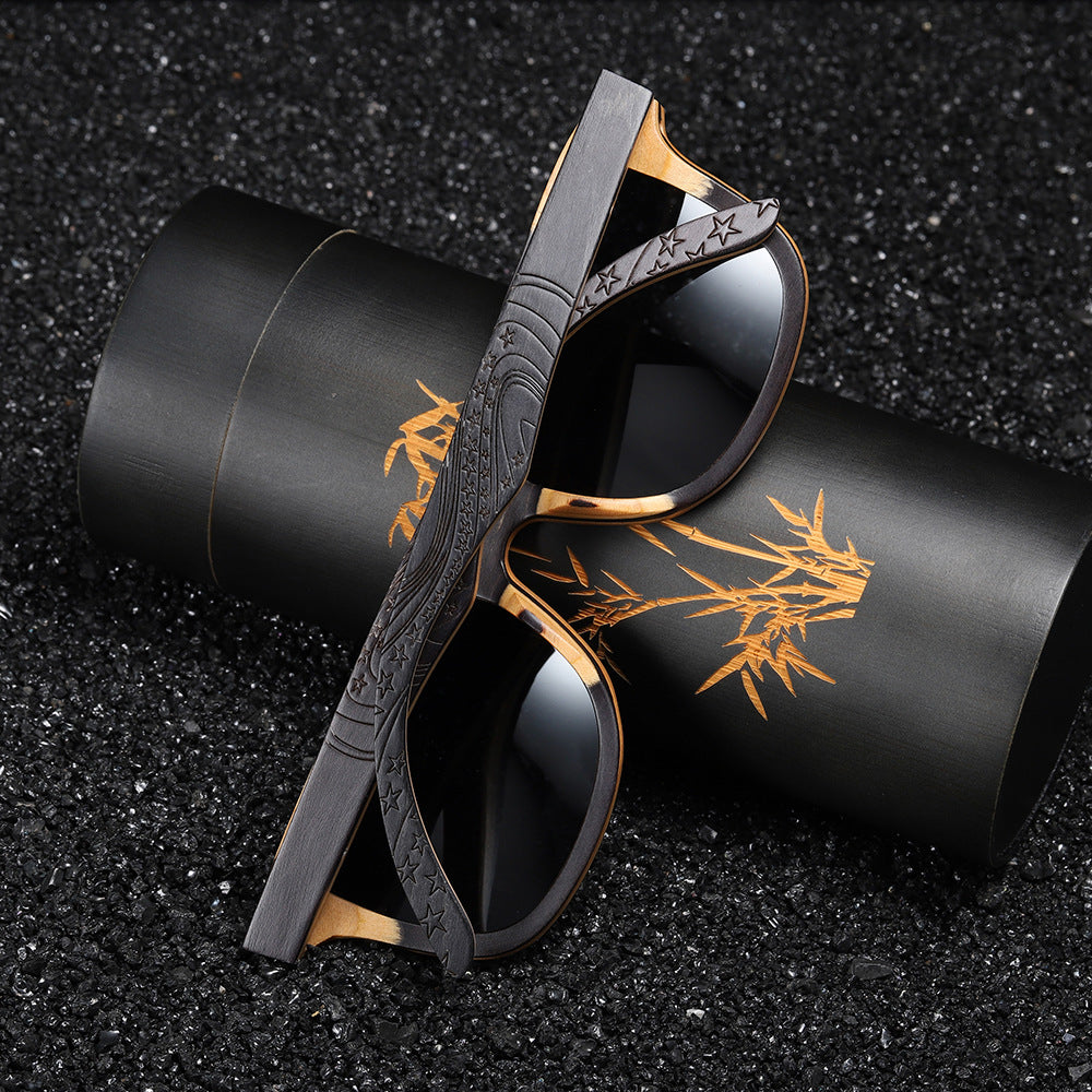 Popular Bamboo Wood Glasses Black Skateboard Wood Patterned Leg Classic Sunglasses Retro