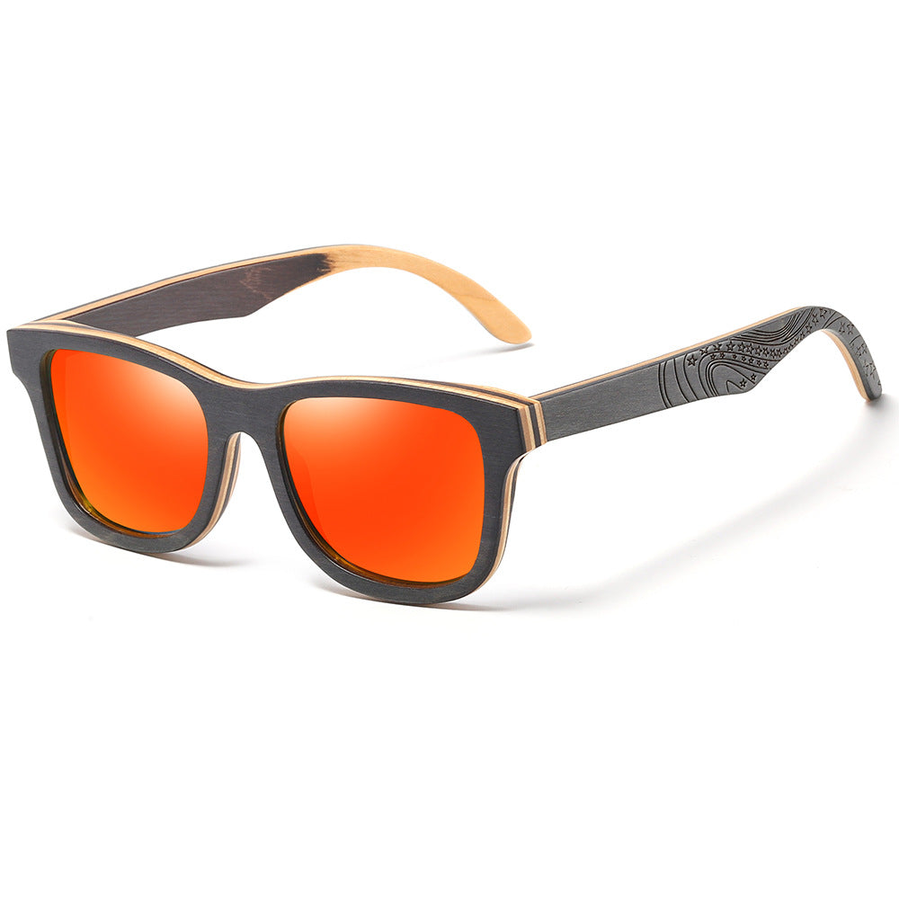 Popular Bamboo Wood Glasses Black Skateboard Wood Patterned Leg Classic Sunglasses Retro