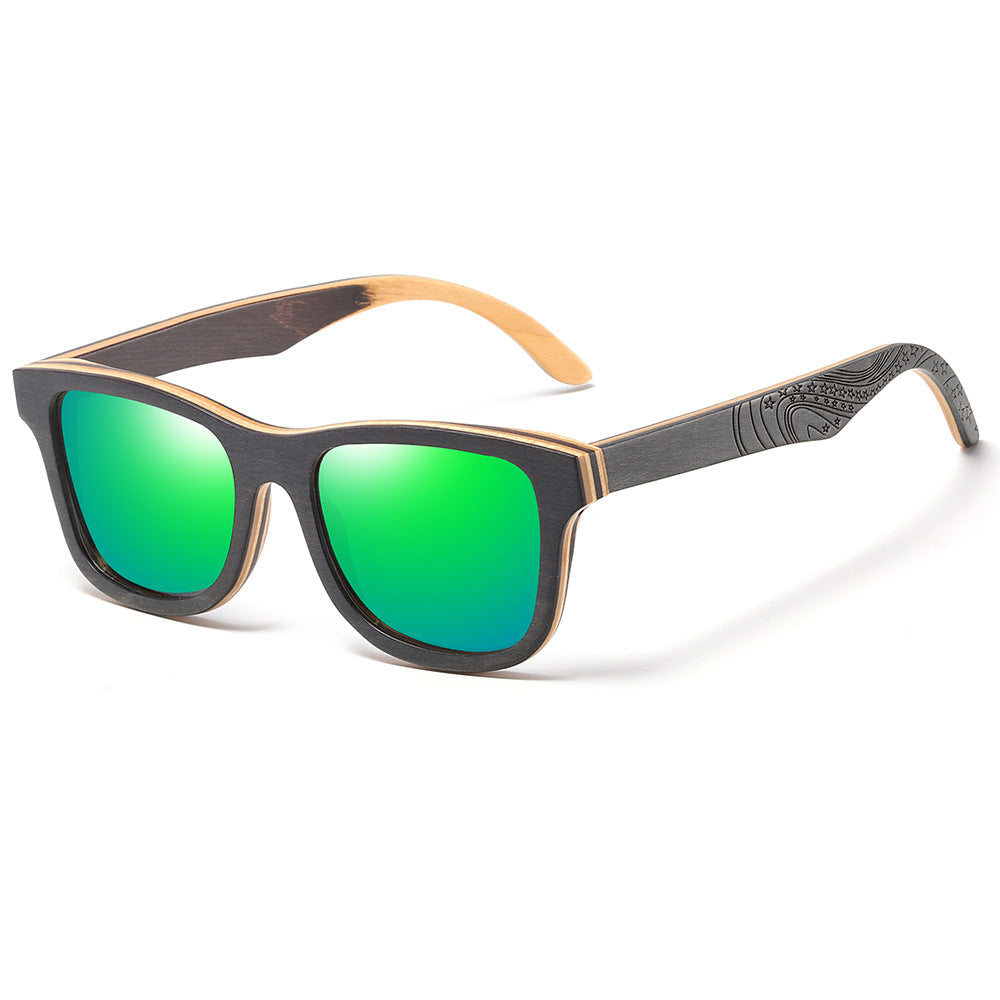Popular Bamboo Wood Glasses Black Skateboard Wood Patterned Leg Classic Sunglasses Retro