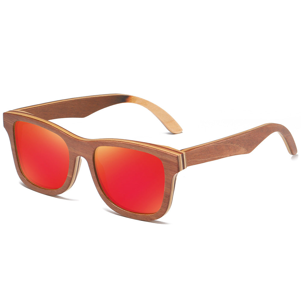 Popular Bamboo Wood Glasses Brown Skateboard Wood Full Frame Anti-Stress Eco-Friendly Polarized Sunglasses