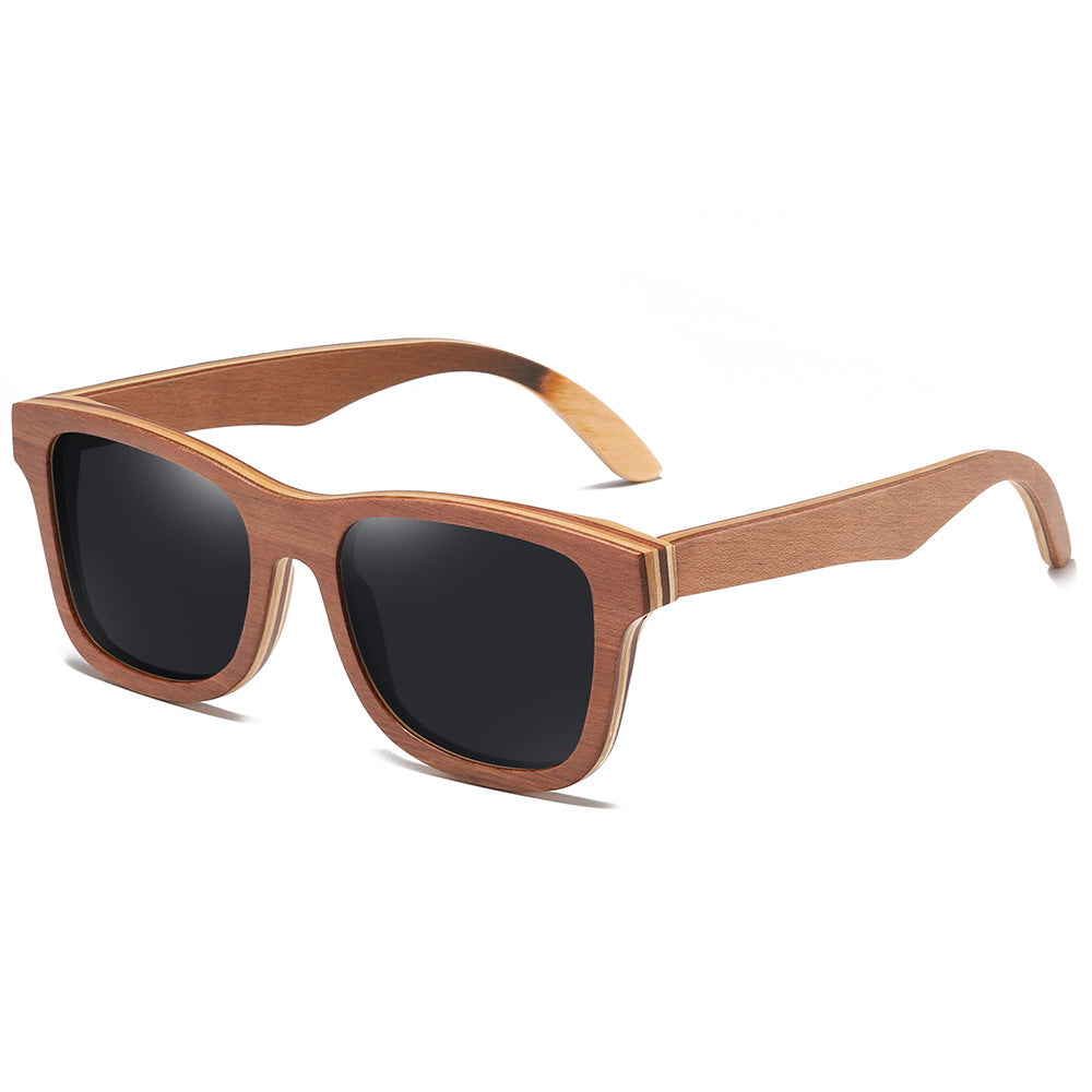 Popular Bamboo Wood Glasses Brown Skateboard Wood Full Frame Anti-Stress Eco-Friendly Polarized Sunglasses