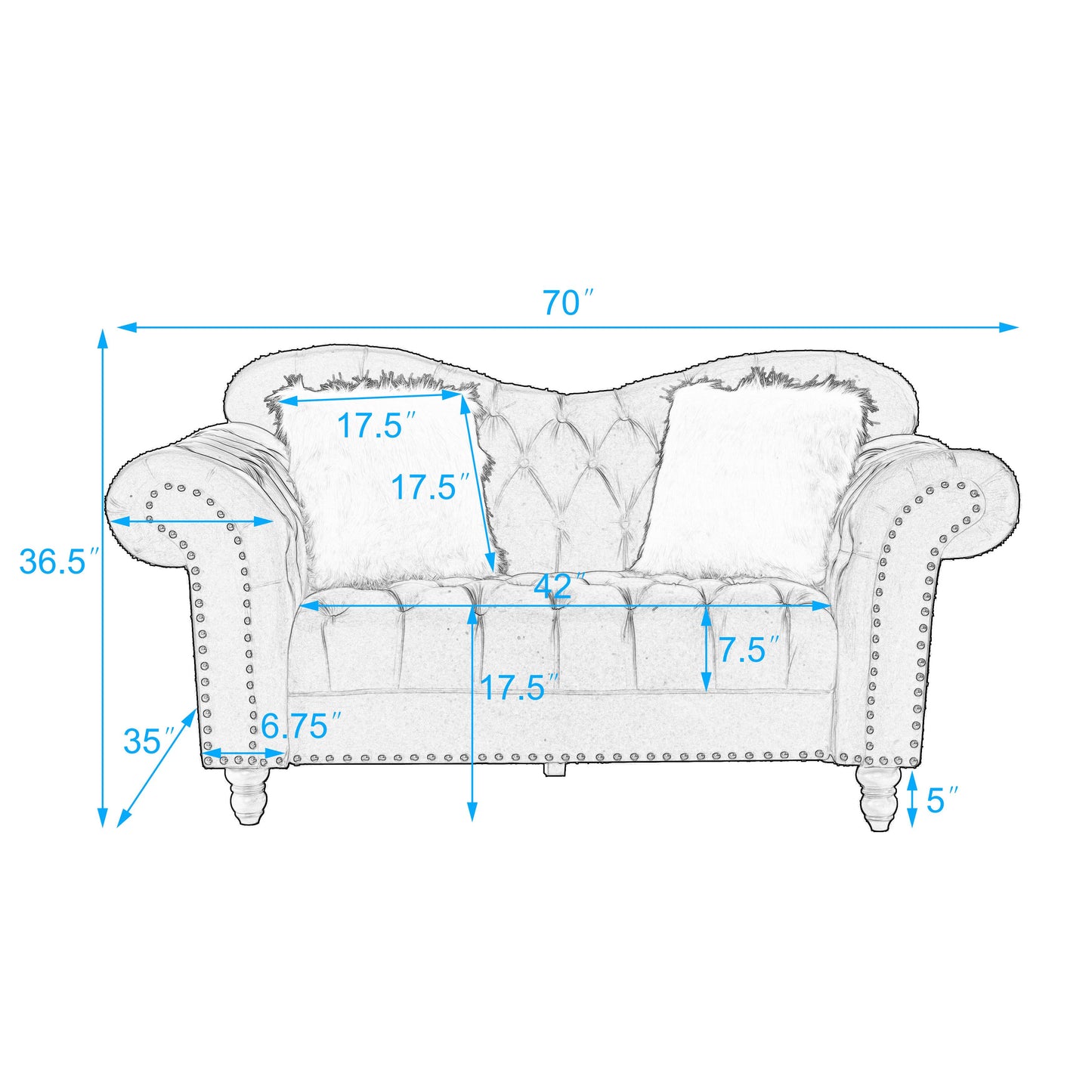 3 Piece Living Room Sofa Set, including 3-Seater Sofa, Loveseat and Sofa Chair.