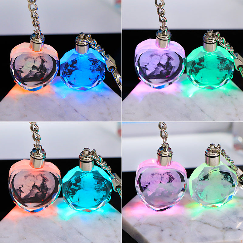 Crystal Keychain Customization Custom Photo Couple Family Souvenir Gift Laser Carve Crystal Keychain Photo Colorful LED Light Key Chain