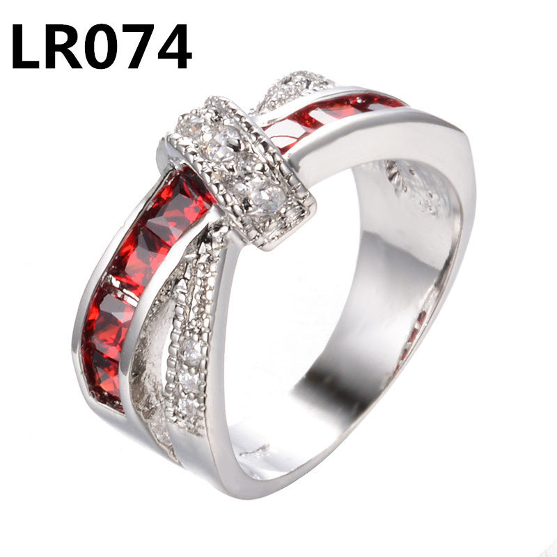 6 ColorsStone Crystal Ring Electroplating Platinum Jewelry