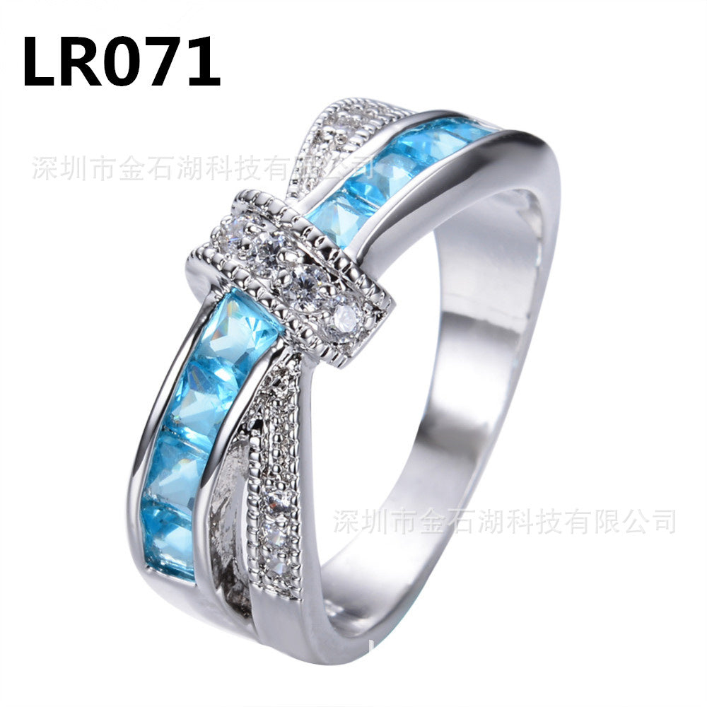 6 ColorsStone Crystal Ring Electroplating Platinum Jewelry