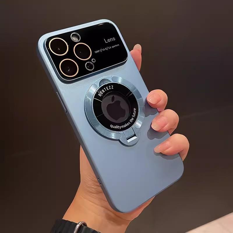 Suitable For IPhone 15 Missing Label Magnetic Suction Bracket Large Window Mobile Phone Case Apple 14 All-inclusive Lens Film Matte Hard Case