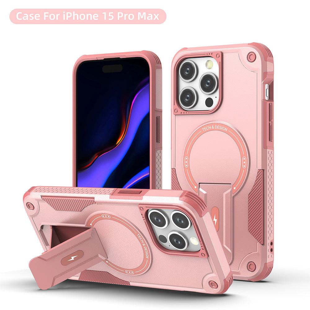 New Model Suitable For Apple Iphone15Pro Max Magnetic Mobile Phone Case Hidden Bracket Anti-fall Shell PC+TPU