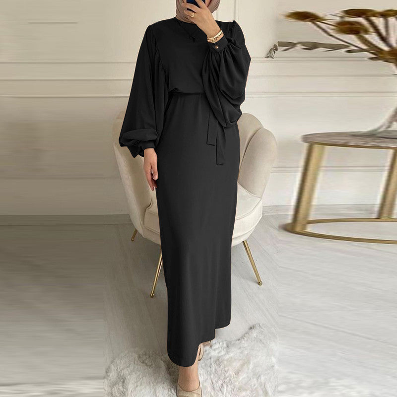 New Solid Color Long Sleeve Long Casual Dress