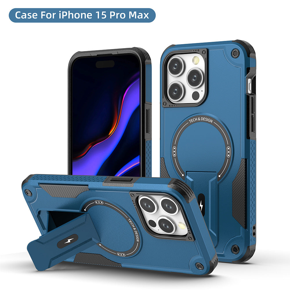 New Model Suitable For Apple Iphone15Pro Max Magnetic Mobile Phone Case Hidden Bracket Anti-fall Shell PC+TPU