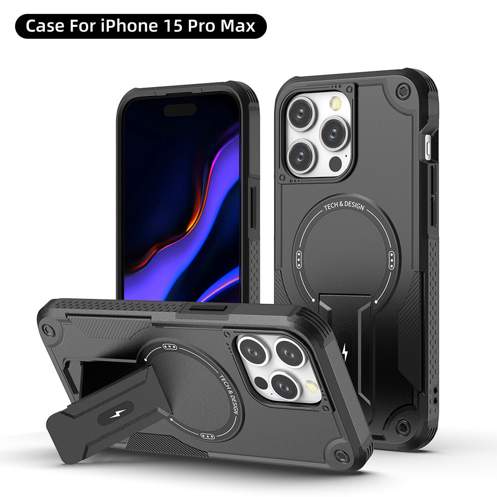 New Model Suitable For Apple Iphone15Pro Max Magnetic Mobile Phone Case Hidden Bracket Anti-fall Shell PC+TPU