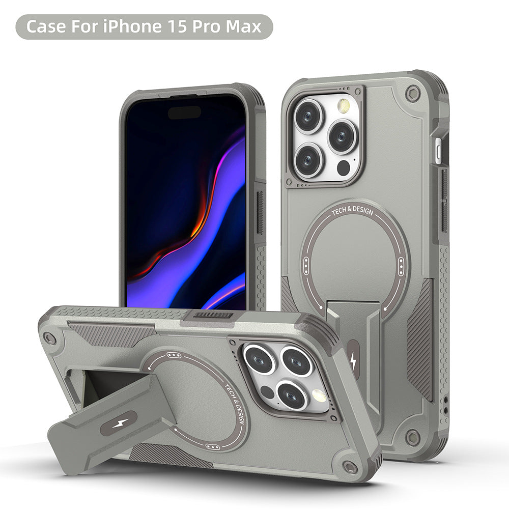 New Model Suitable For Apple Iphone15Pro Max Magnetic Mobile Phone Case Hidden Bracket Anti-fall Shell PC+TPU