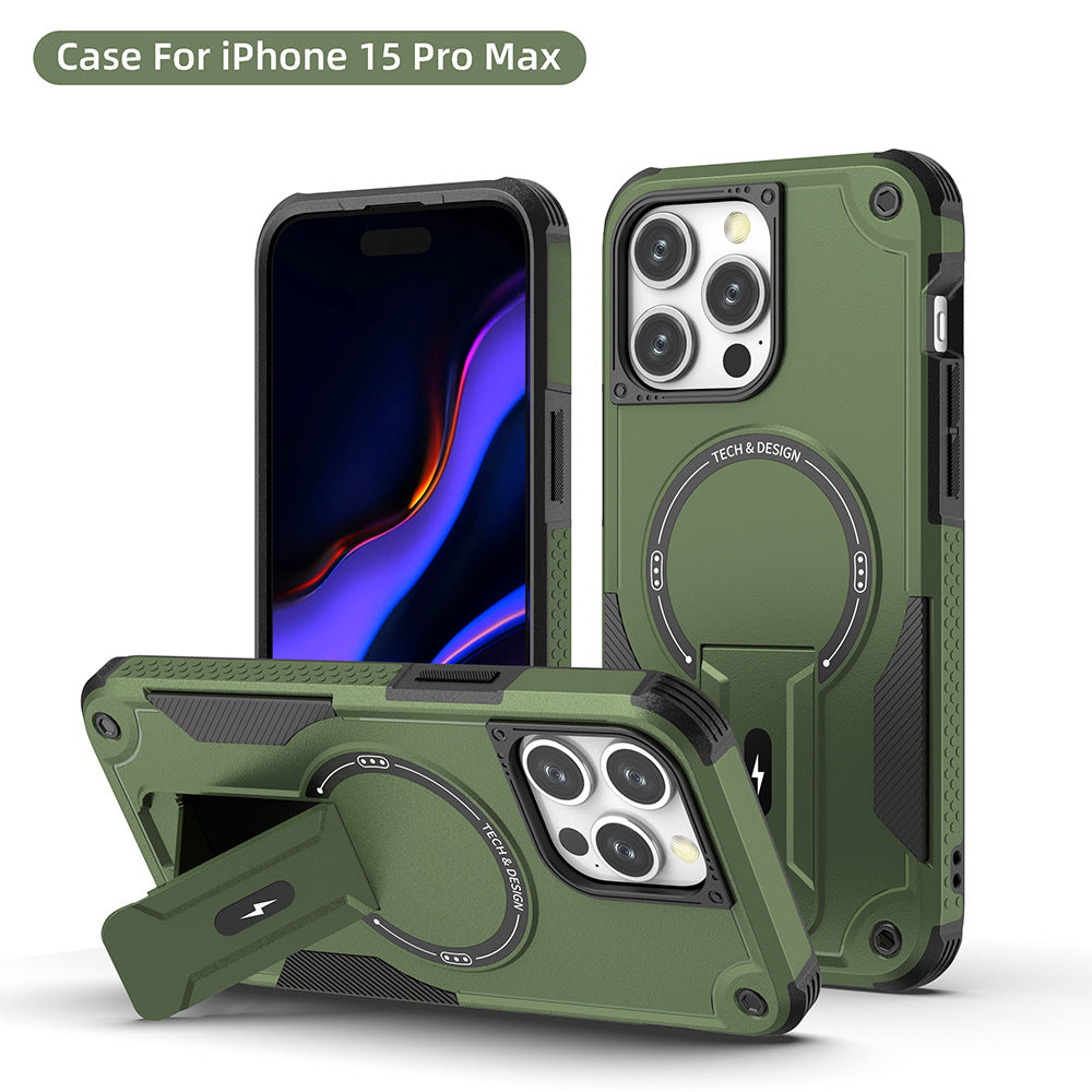 New Model Suitable For Apple Iphone15Pro Max Magnetic Mobile Phone Case Hidden Bracket Anti-fall Shell PC+TPU