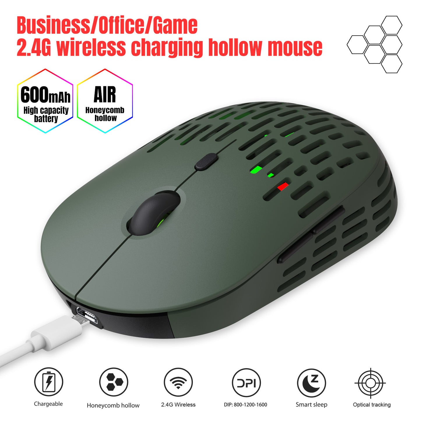 Wireless Charging Mouse With Hole And Hollow Luminous Computer Portable Mouse