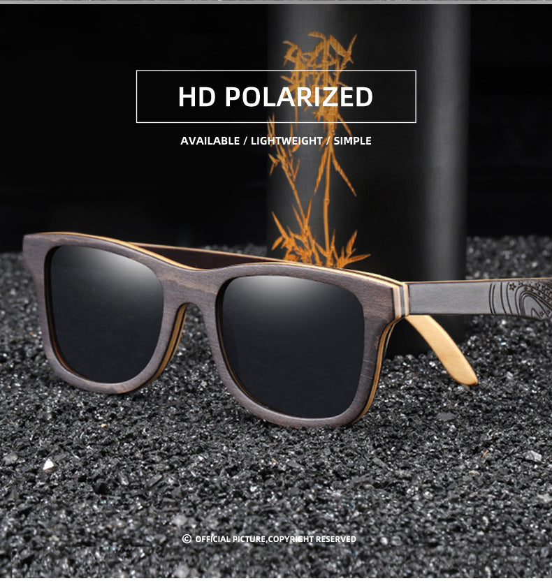 Popular Bamboo Wood Glasses Black Skateboard Wood Patterned Leg Classic Sunglasses Retro