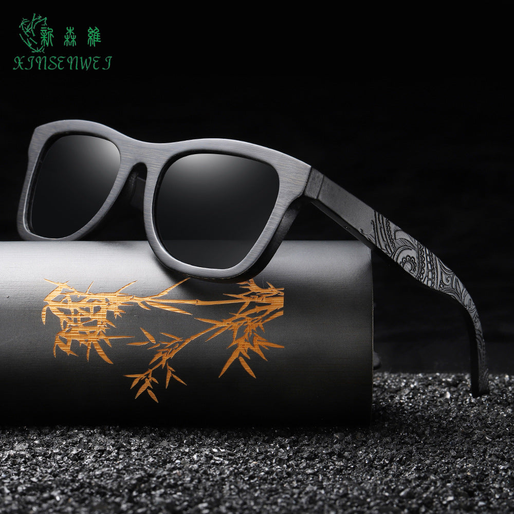 Simple And Fashionable Brushed Bamboo Black Patterned Leg Polarized Sunglasses Casual Cross-border Sunglasses