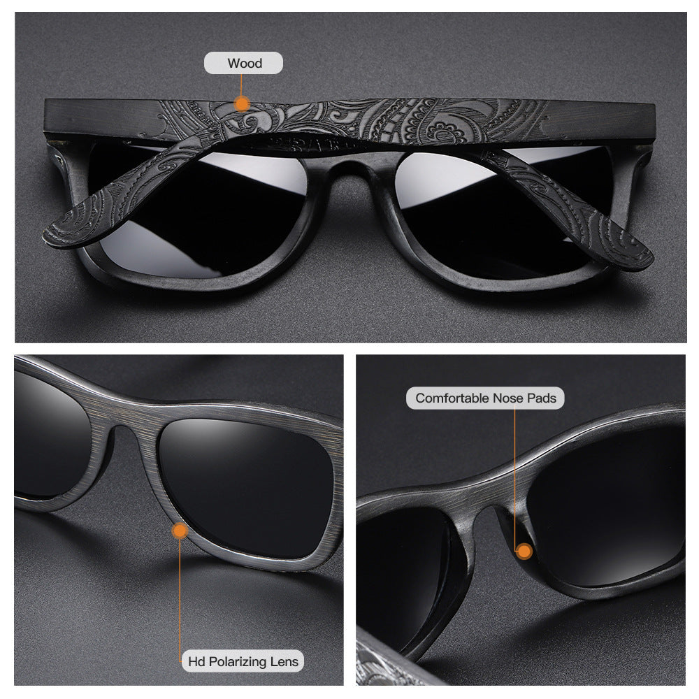 Simple And Fashionable Brushed Bamboo Black Patterned Leg Polarized Sunglasses Casual Cross-border Sunglasses