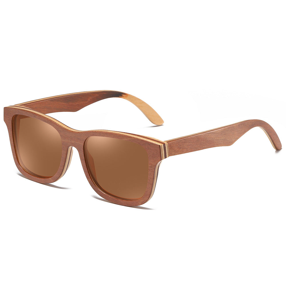 Popular Bamboo Wood Glasses Brown Skateboard Wood Full Frame Anti-Stress Eco-Friendly Polarized Sunglasses