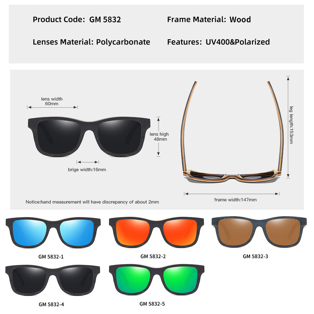 Popular Bamboo Wood Glasses Black Skateboard Wood Patterned Leg Classic Sunglasses Retro