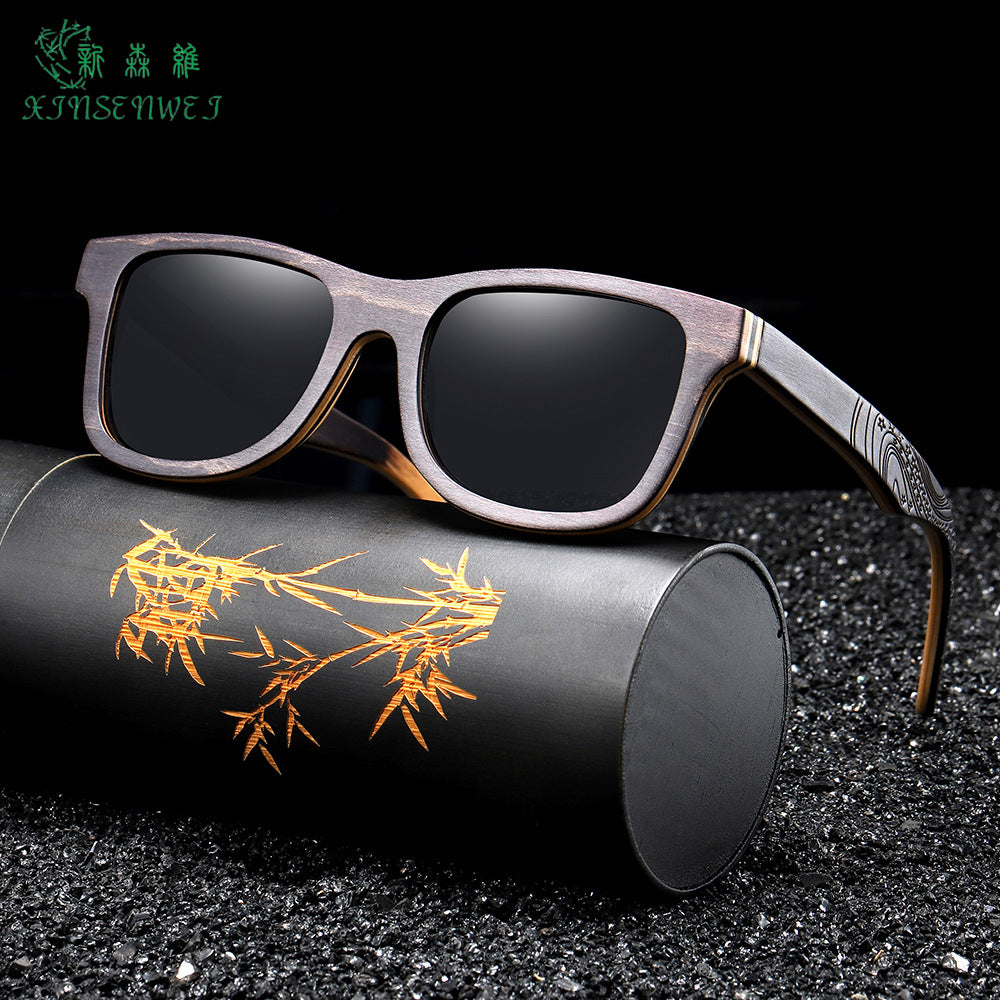 Popular Bamboo Wood Glasses Black Skateboard Wood Patterned Leg Classic Sunglasses Retro