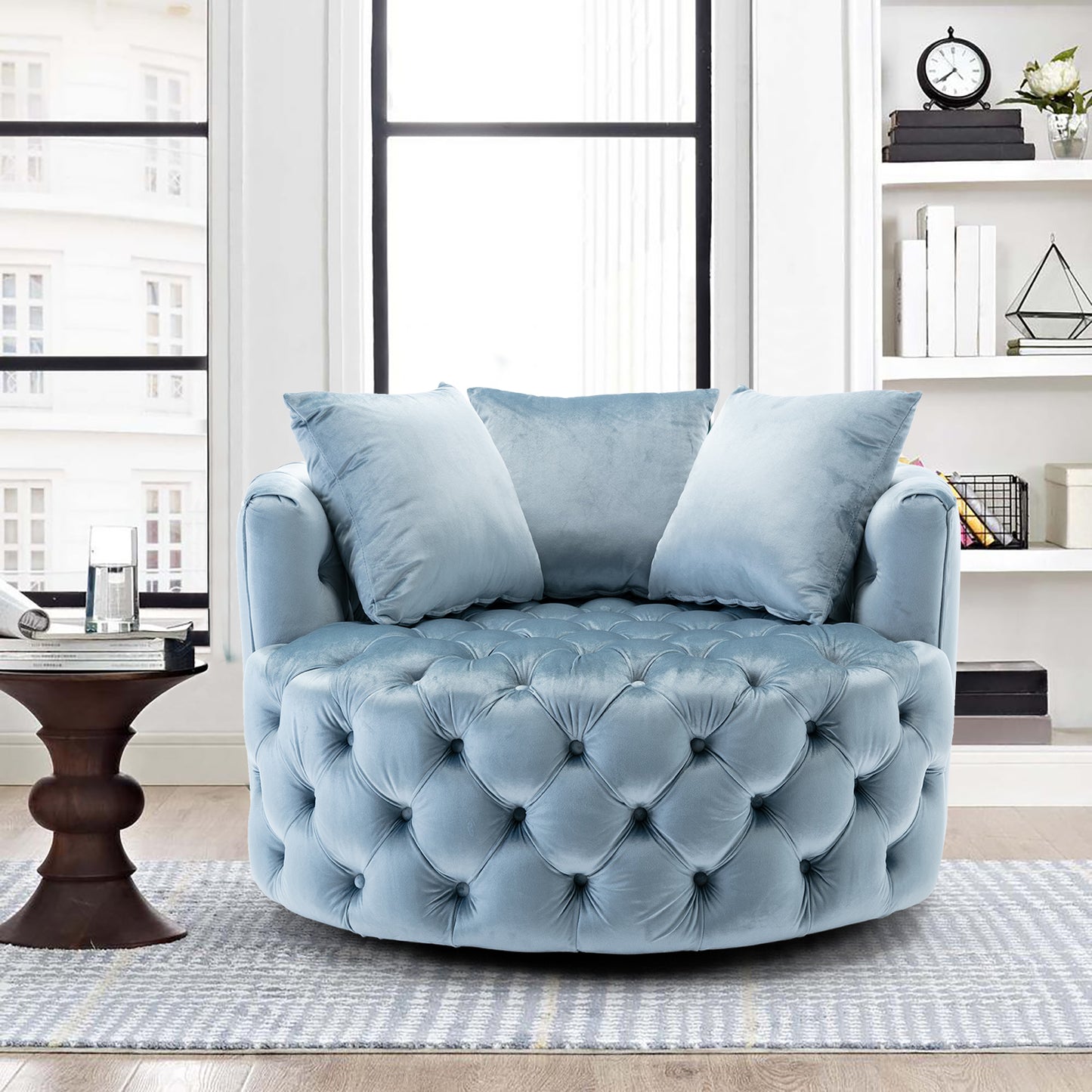 Coolmore Modern  Akili  swivel accent chair  barrel chair  for hotel living room / Modern  leisure chair  Light  blue