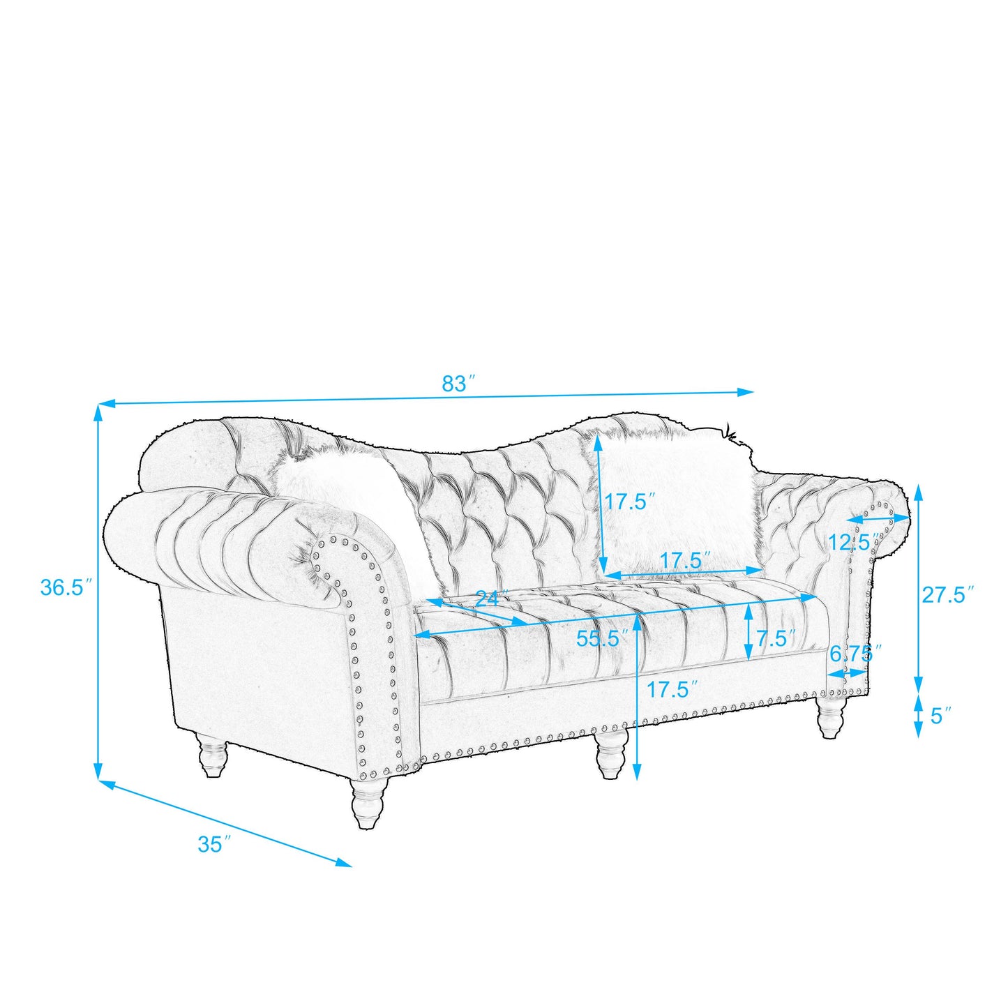 3 Piece Living Room Sofa Set, including 3-Seater Sofa, Loveseat and Sofa Chair.