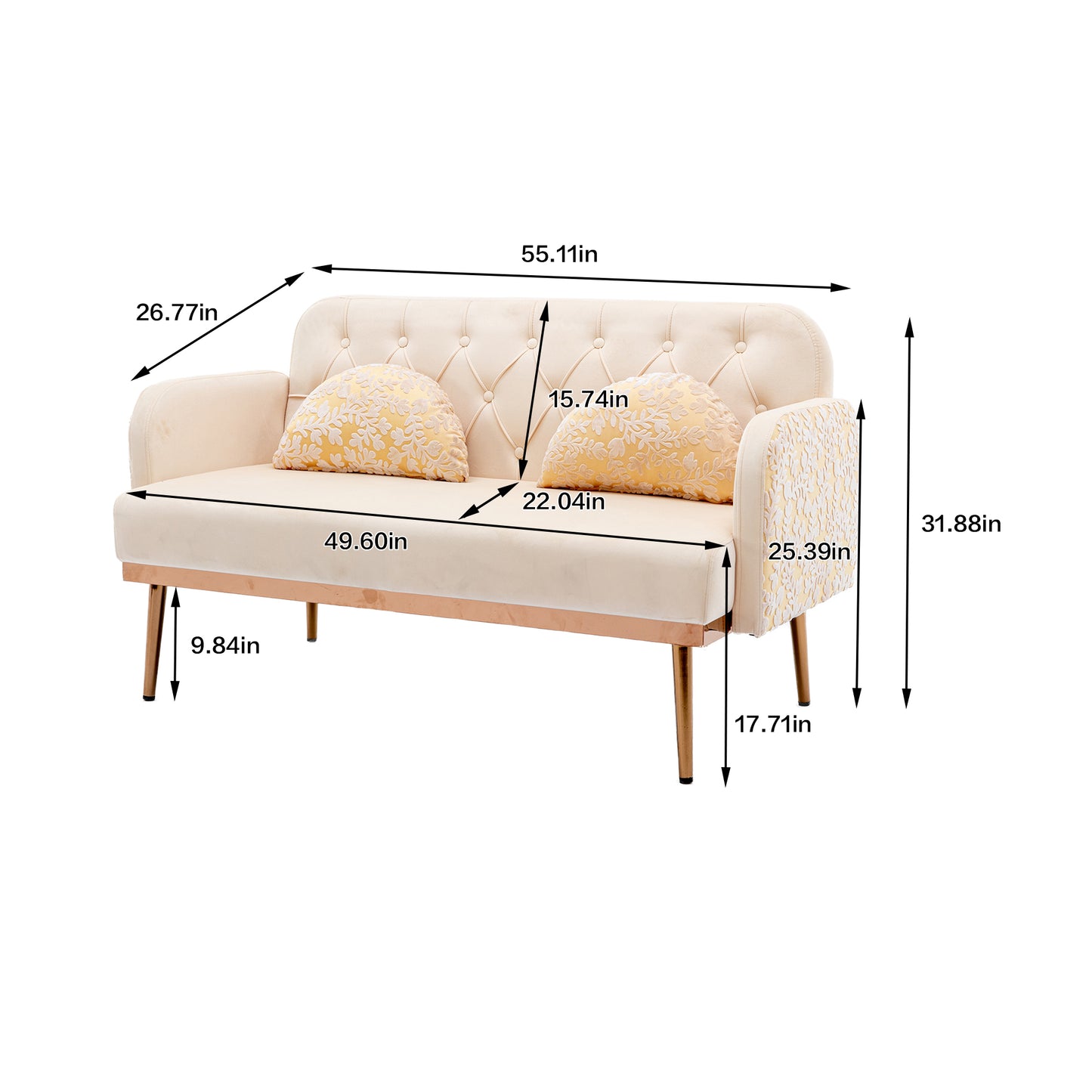 COOLMORE  Velvet  Sofa , Accent sofa .loveseat sofa with metal feet