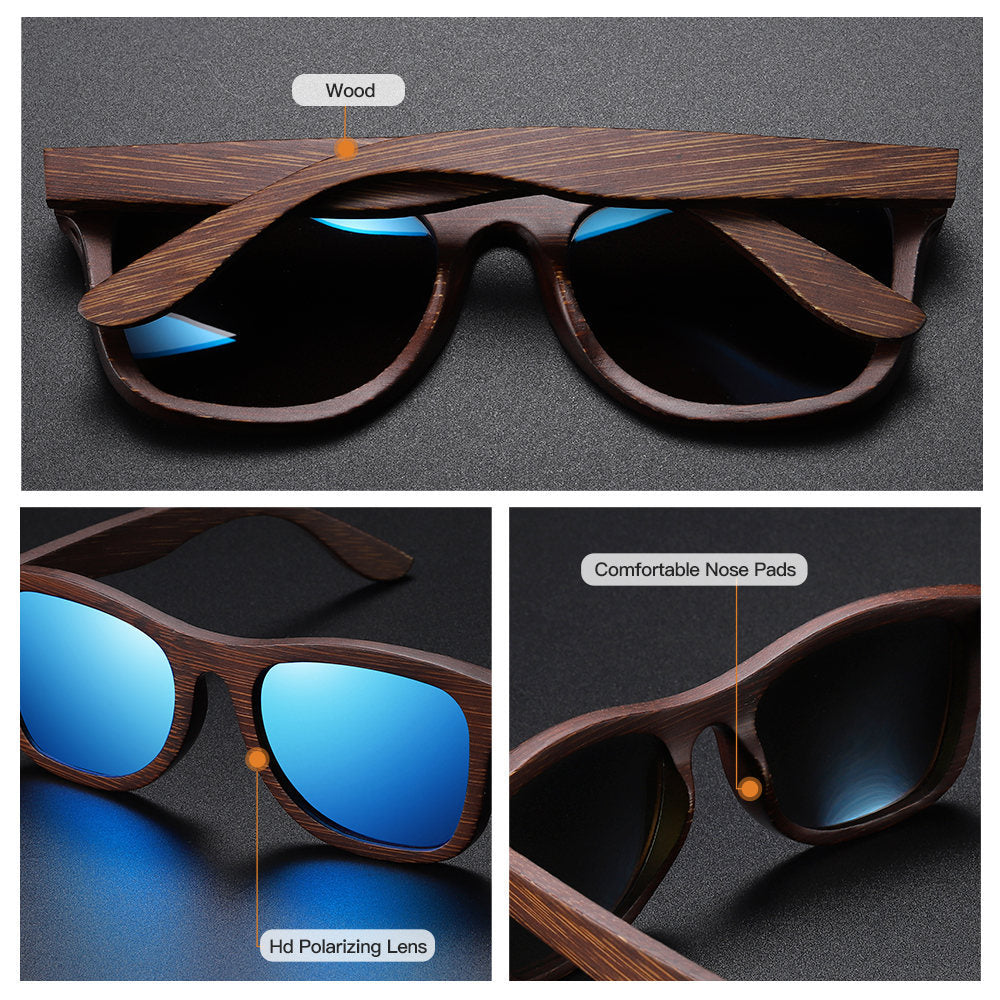 Bamboo And Wood Glasses, Brown Brushed, Polarized Anti-UV Sunglasses For Men And Women