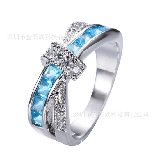 6 ColorsStone Crystal Ring Electroplating Platinum Jewelry