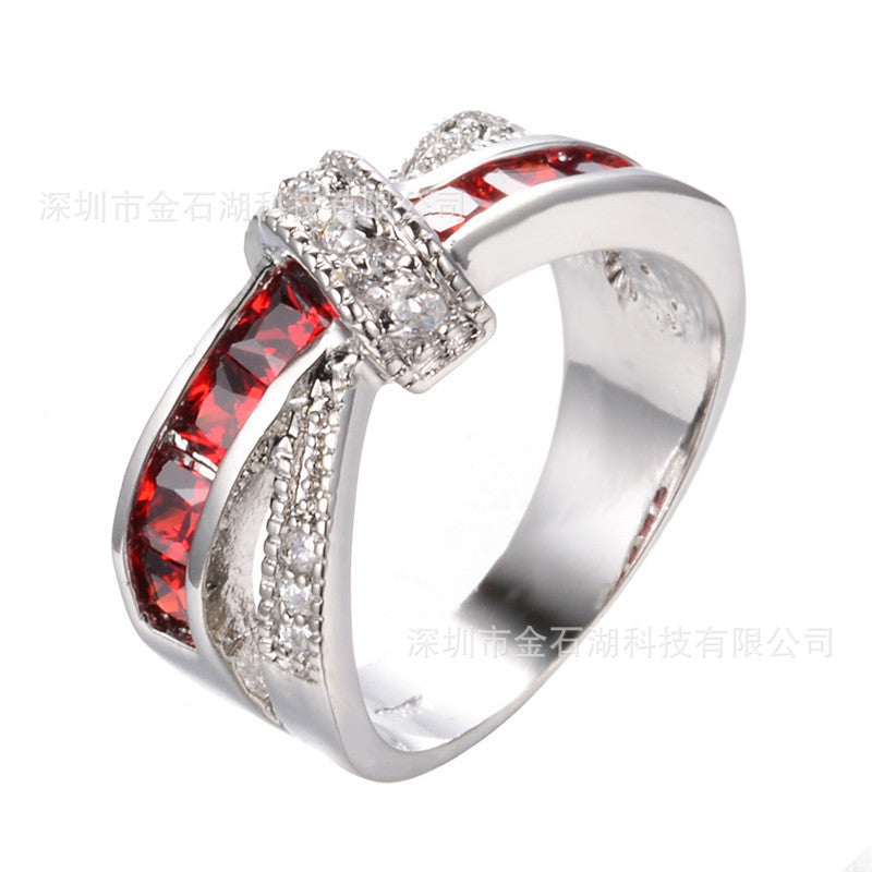 6 ColorsStone Crystal Ring Electroplating Platinum Jewelry