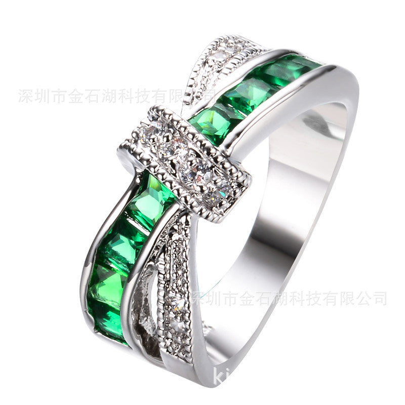 6 ColorsStone Crystal Ring Electroplating Platinum Jewelry