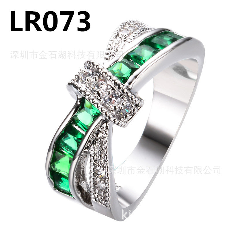 6 ColorsStone Crystal Ring Electroplating Platinum Jewelry