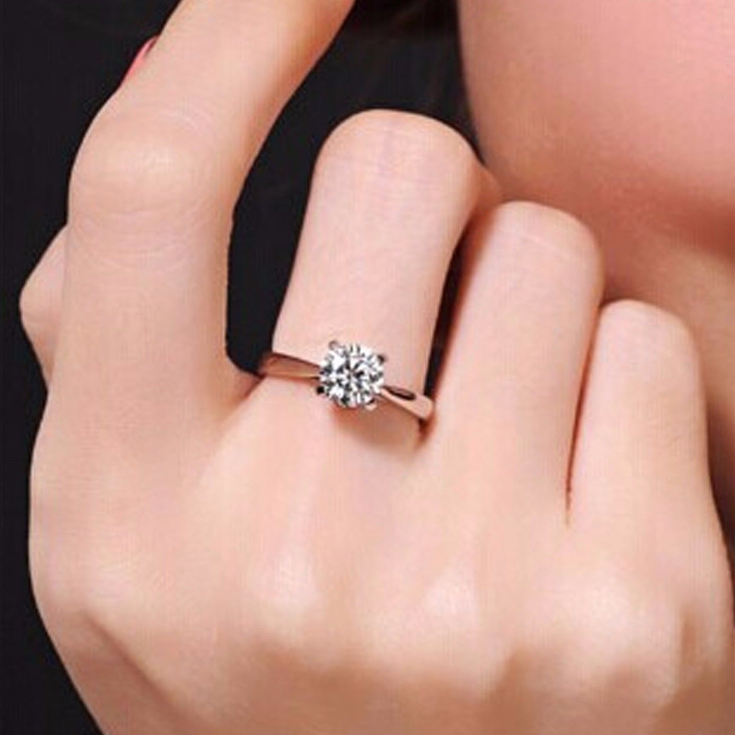 Women’s Four-prong 1 Carat Zircon Ring Plated 18k Ring