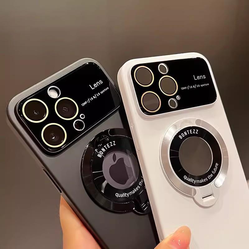 Suitable For IPhone 15 Missing Label Magnetic Suction Bracket Large Window Mobile Phone Case Apple 14 All-inclusive Lens Film Matte Hard Case