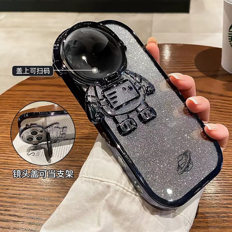 Suitable For IPhone15 Promax Astronaut Lens Holder Mobile Phone Case Apple 14 Electroplated Glitter Protective Case 13