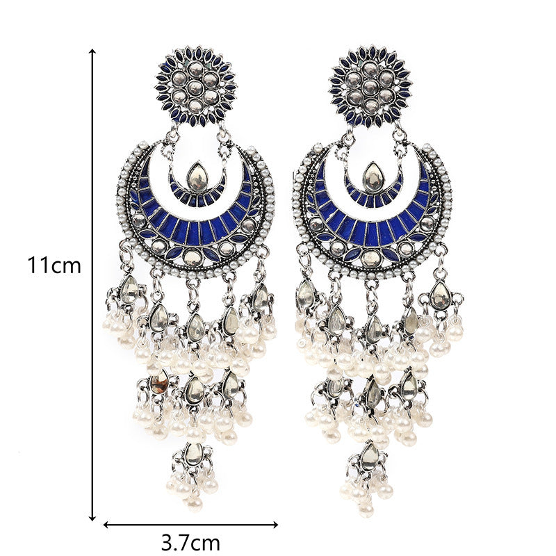 Light Luxury Tibetan Ethnic Style Earrings For Women Imitation Agate Wave New Retro Decorative Earrings