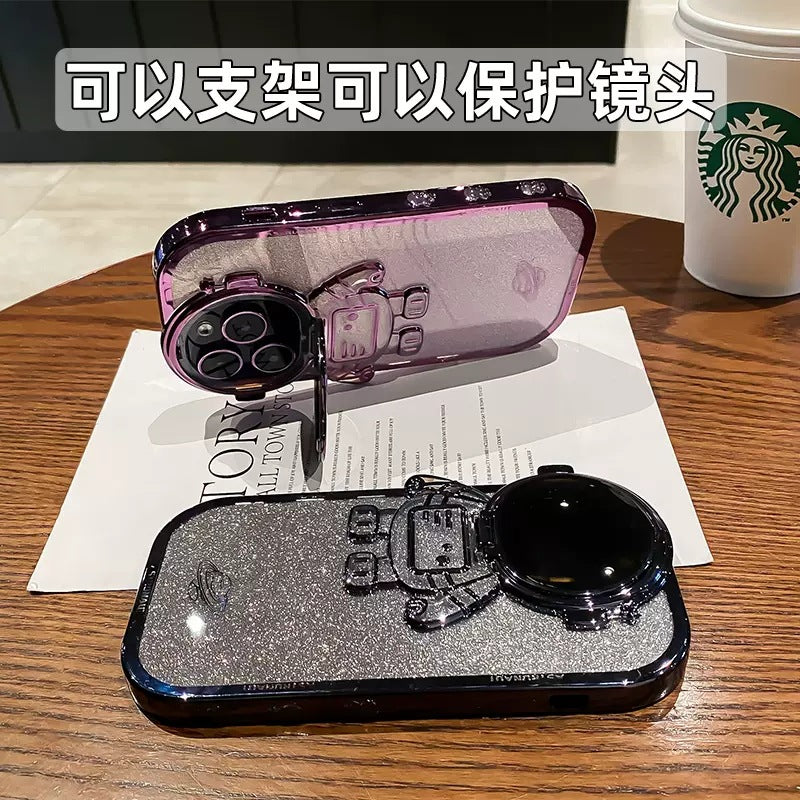 Suitable For IPhone15 Promax Astronaut Lens Holder Mobile Phone Case Apple 14 Electroplated Glitter Protective Case 13